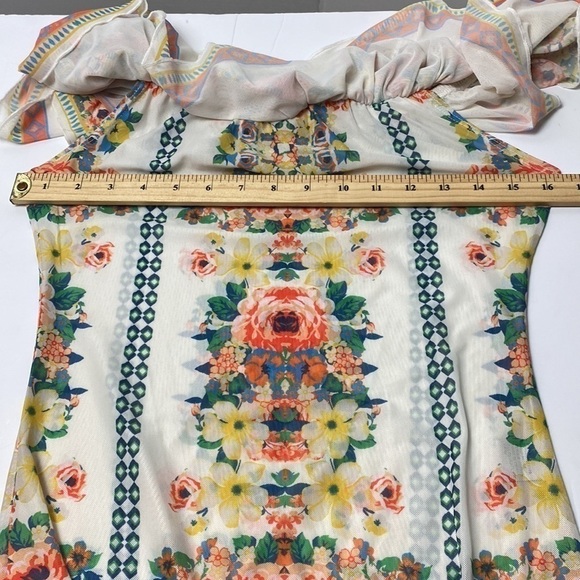 JEALOUS Tomato Floral Mesh Vibes Ruffled Layered Bodysuit Party Festival Large - Picture 9 of 15